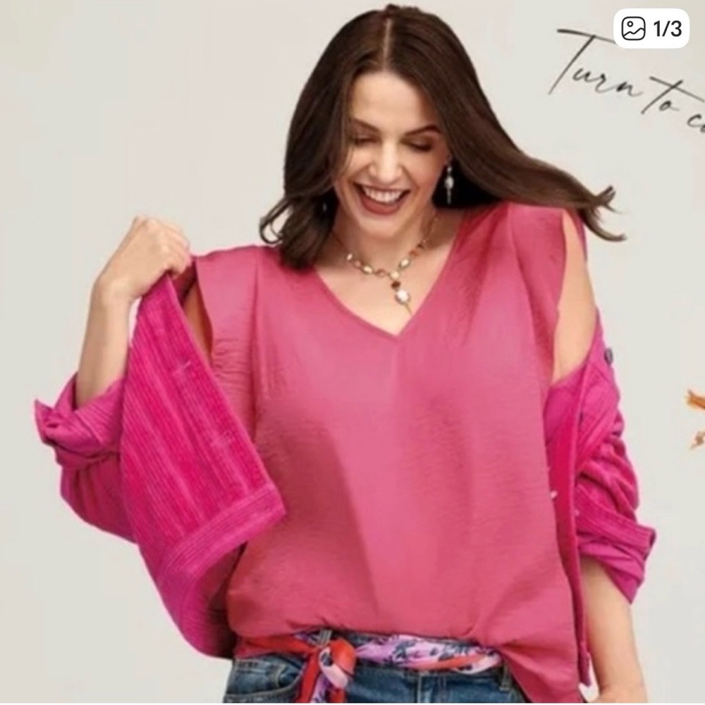 CAbi Vibrant Pink V-Neck Blouse